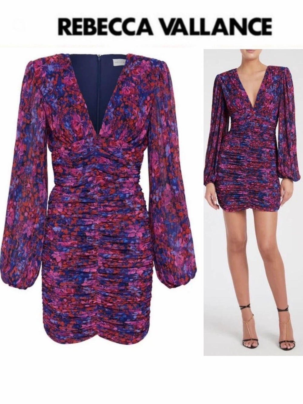 REBECCA VALLANCE Cherry Bomb Mini Dress Multicolor Floral US 2